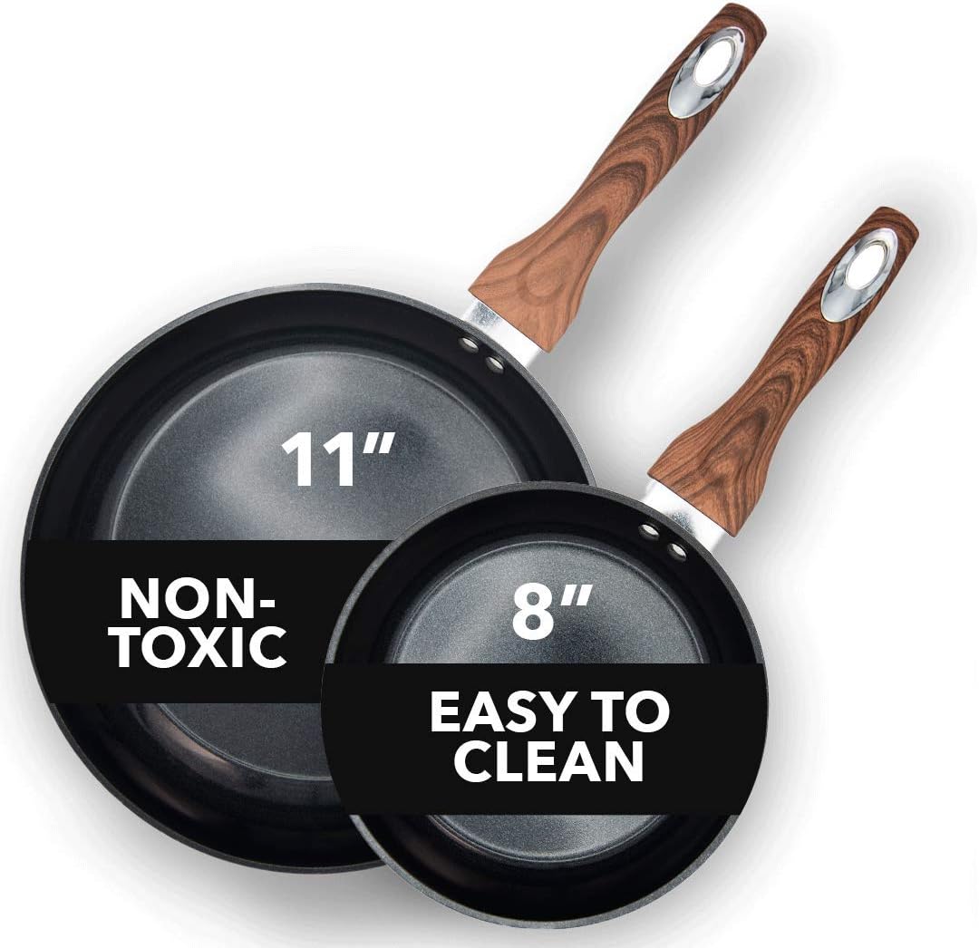 8 & 11 Inch Nonstick Ceramic Frying Pan Set, 2 Piece, Yellow Y3517