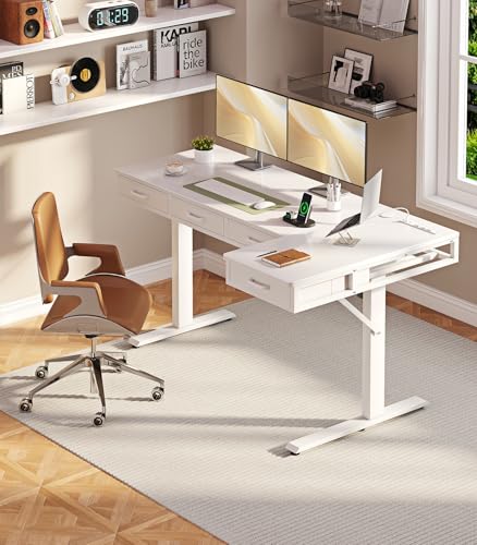 63 Inch L Shaped Electric Standing Desk with Drawers, Height Adjustable, Black G108
