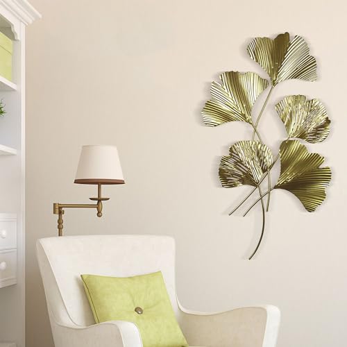 Gold Metal Wall Decor Ginkgo Leaf Iron Wall Hanging Sculptures 3D Wall Art B378556