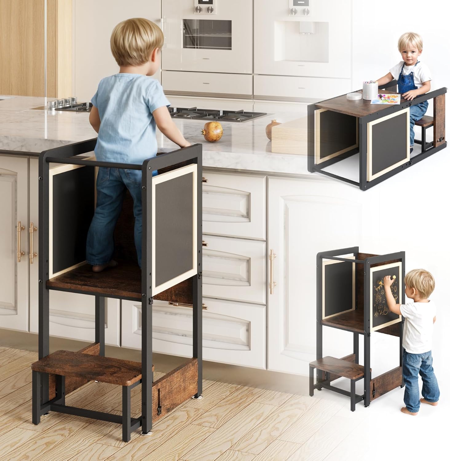 4 in 1 Adjustable Height Wooden Toddler Kitchen Stool E426117