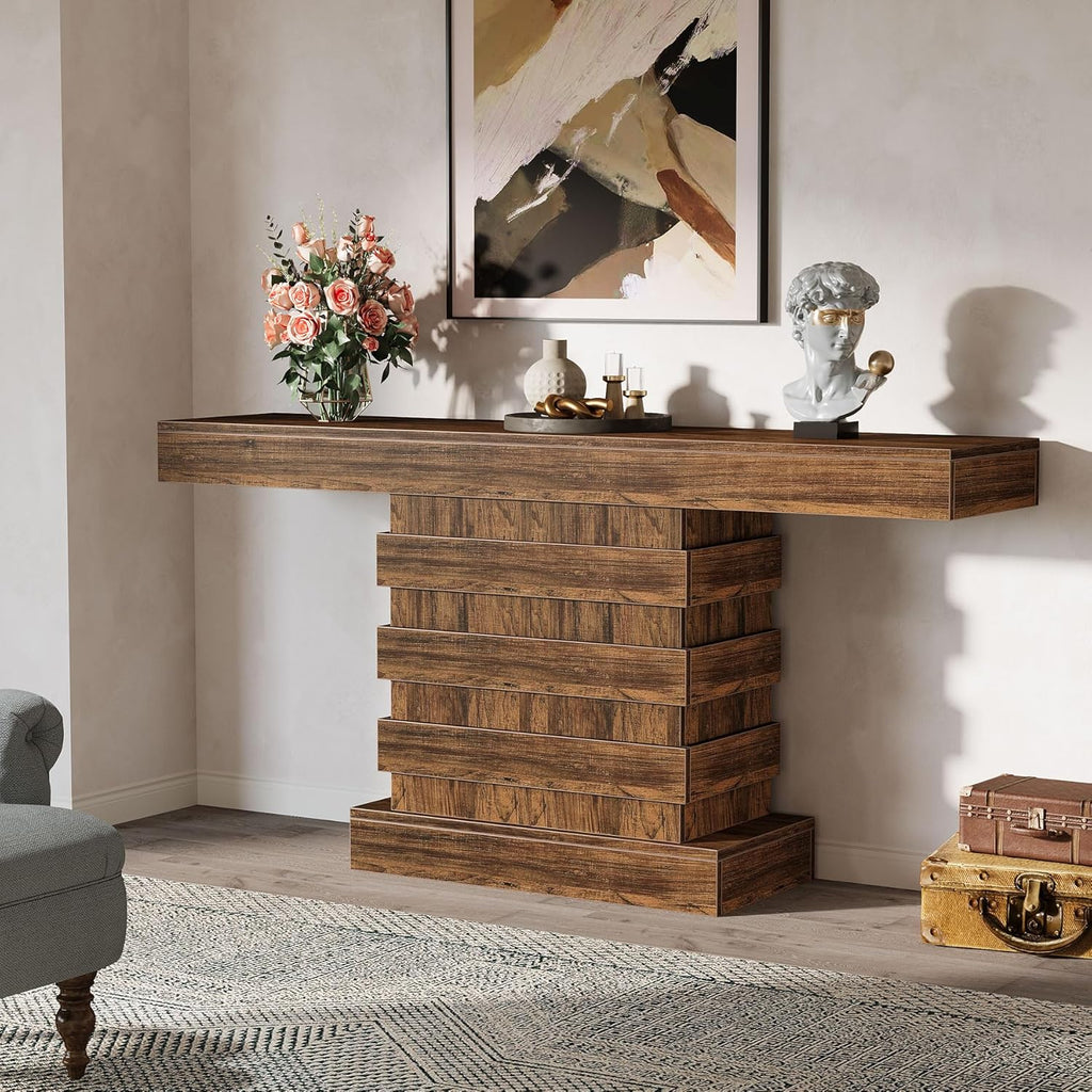 Rustic Brown 63-Inch Long Wooden Console Table T848537