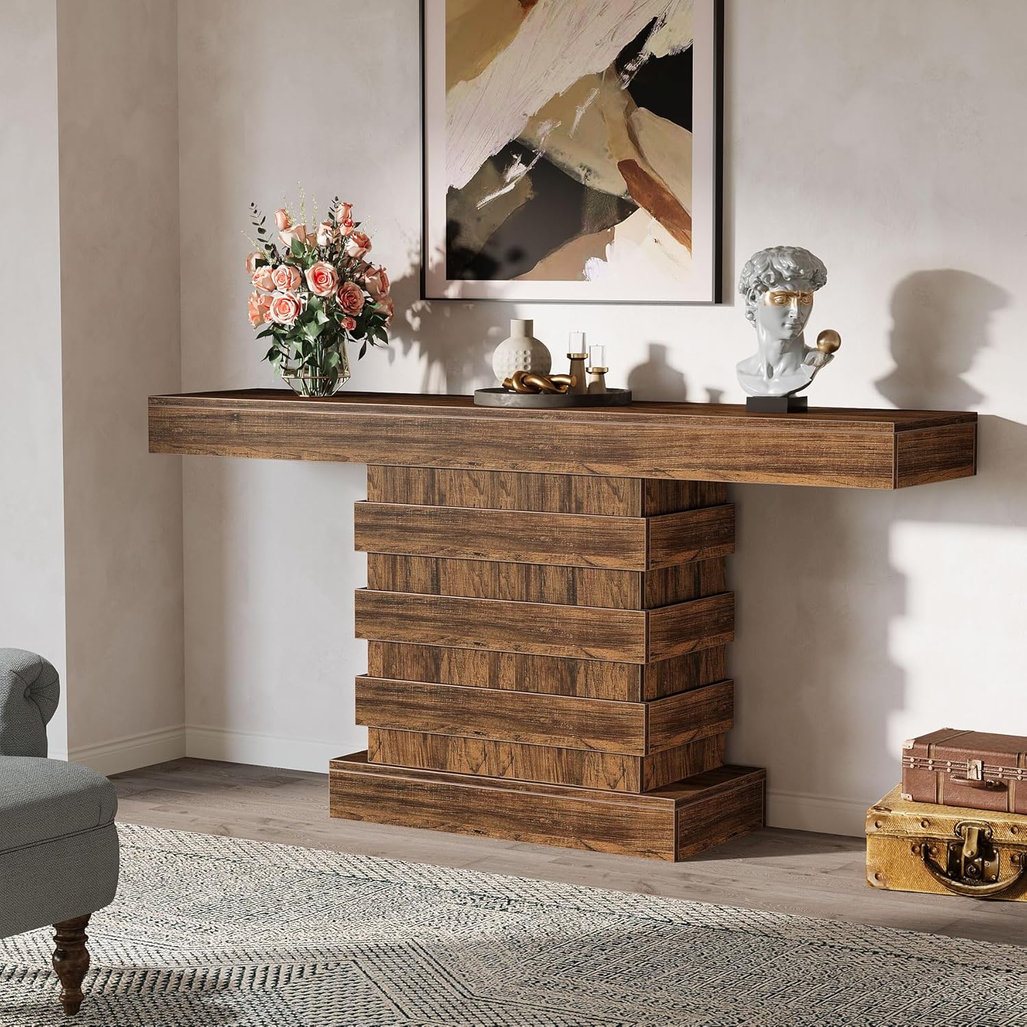 Rustic Brown 63-Inch Long Wooden Console Table T848537