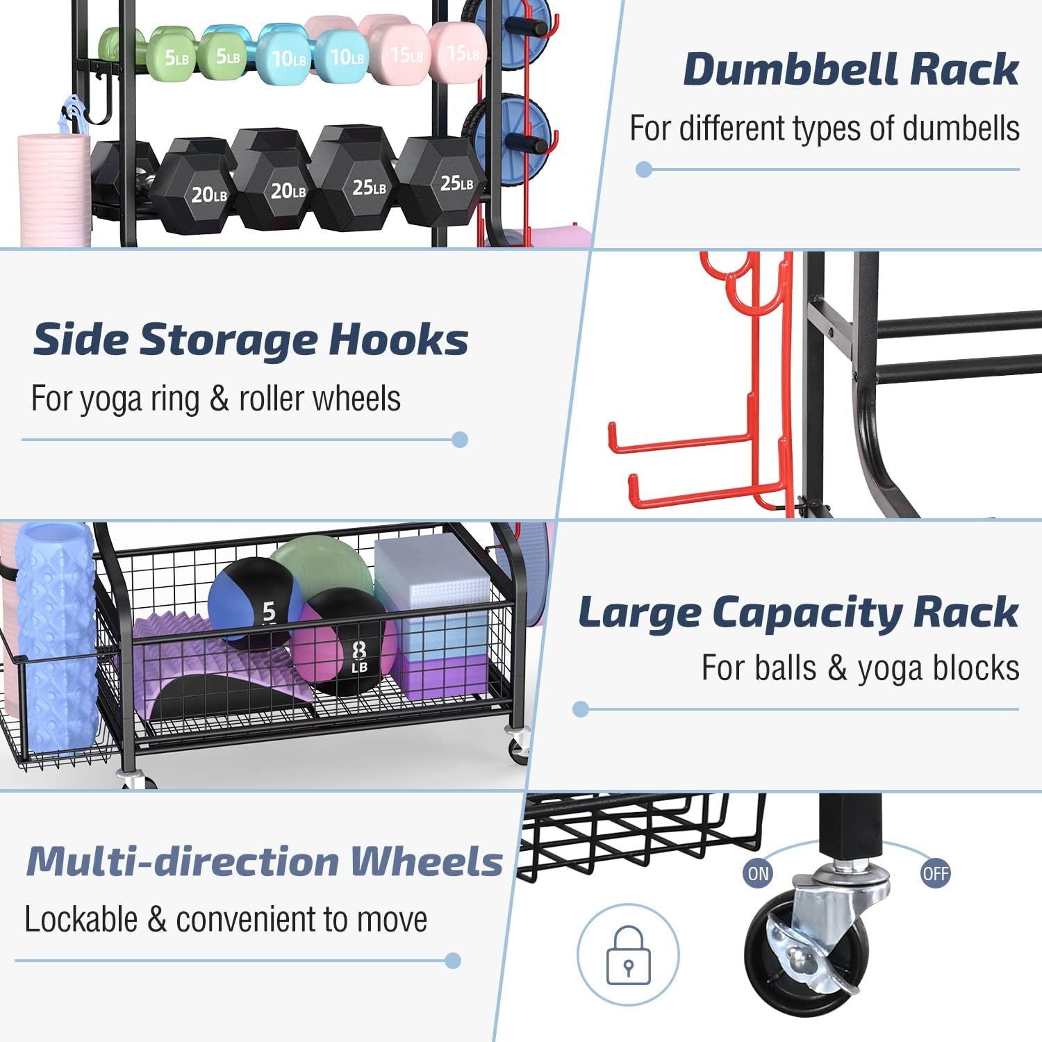 Dumbbell Rack with Wheels and Hooks L656237