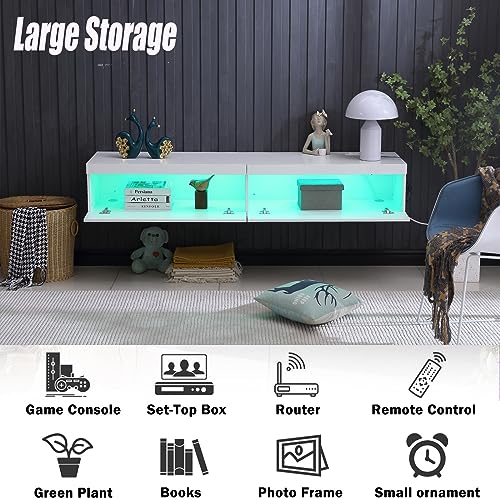 71" Floating TV Stand with Led Lights and Power Outlet J721843
