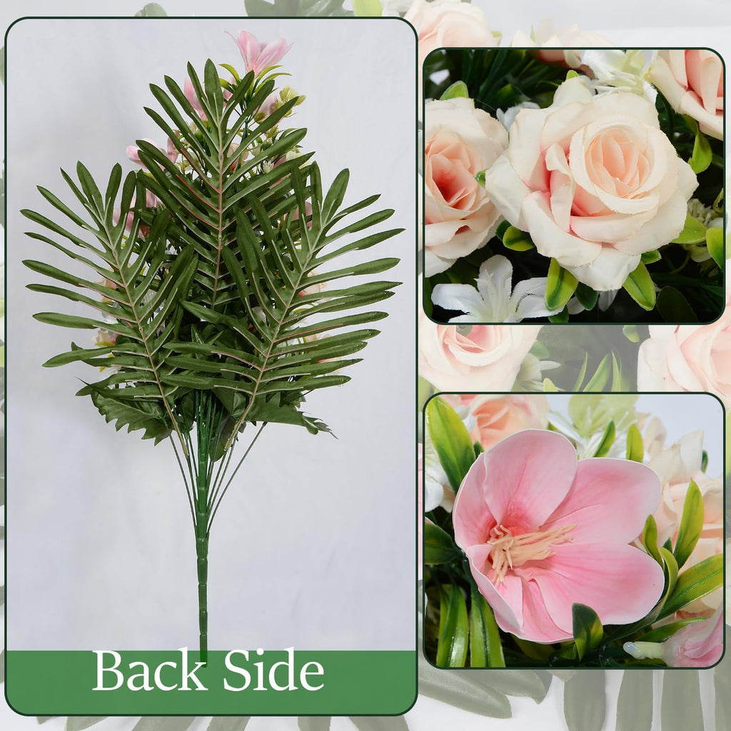 Artificial Rose Magnolia Flowers Bouquet with Cemetery Vase, 2 Sets L355041