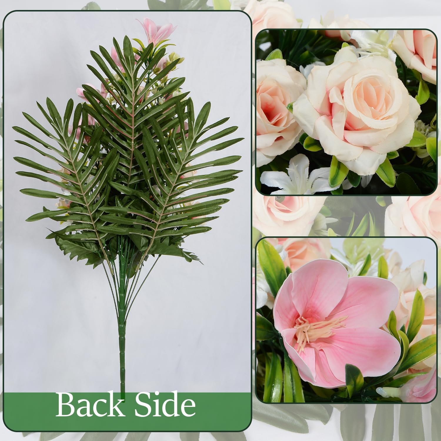 Artificial Rose Magnolia Flowers Bouquet with Cemetery Vase, 2 Sets L355041