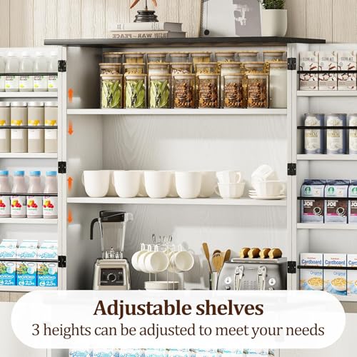 White 72" Kitchen Pantry Storage Cabinet with 8 Shelves and 3 Pull-Out Racks A60168