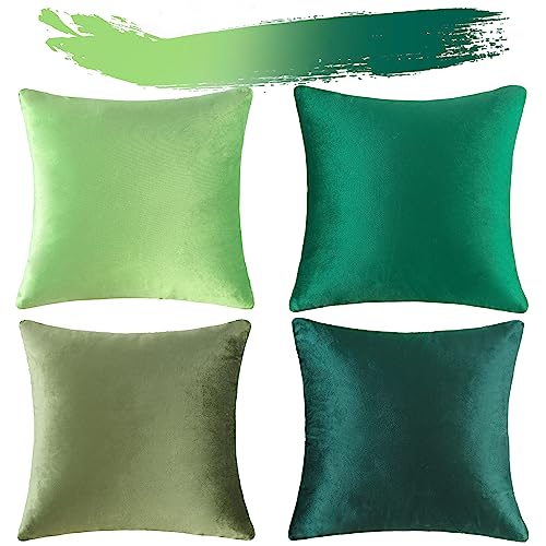 Set of 4 Velvet Decorative Throw Pillow Covers British Green 18 x 18 Inch F1852