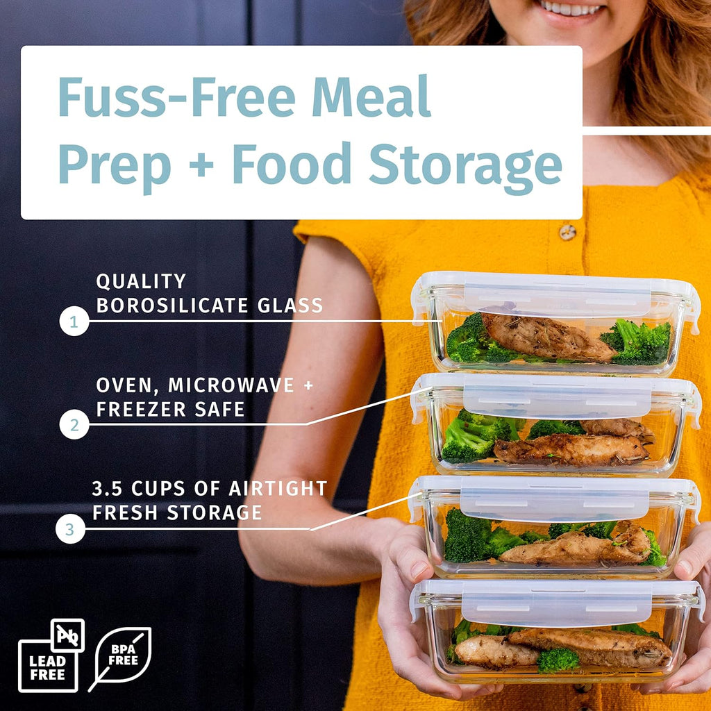 [4-Pack 28oz] Glass Food Storage Containers with Locking Lids H8599
