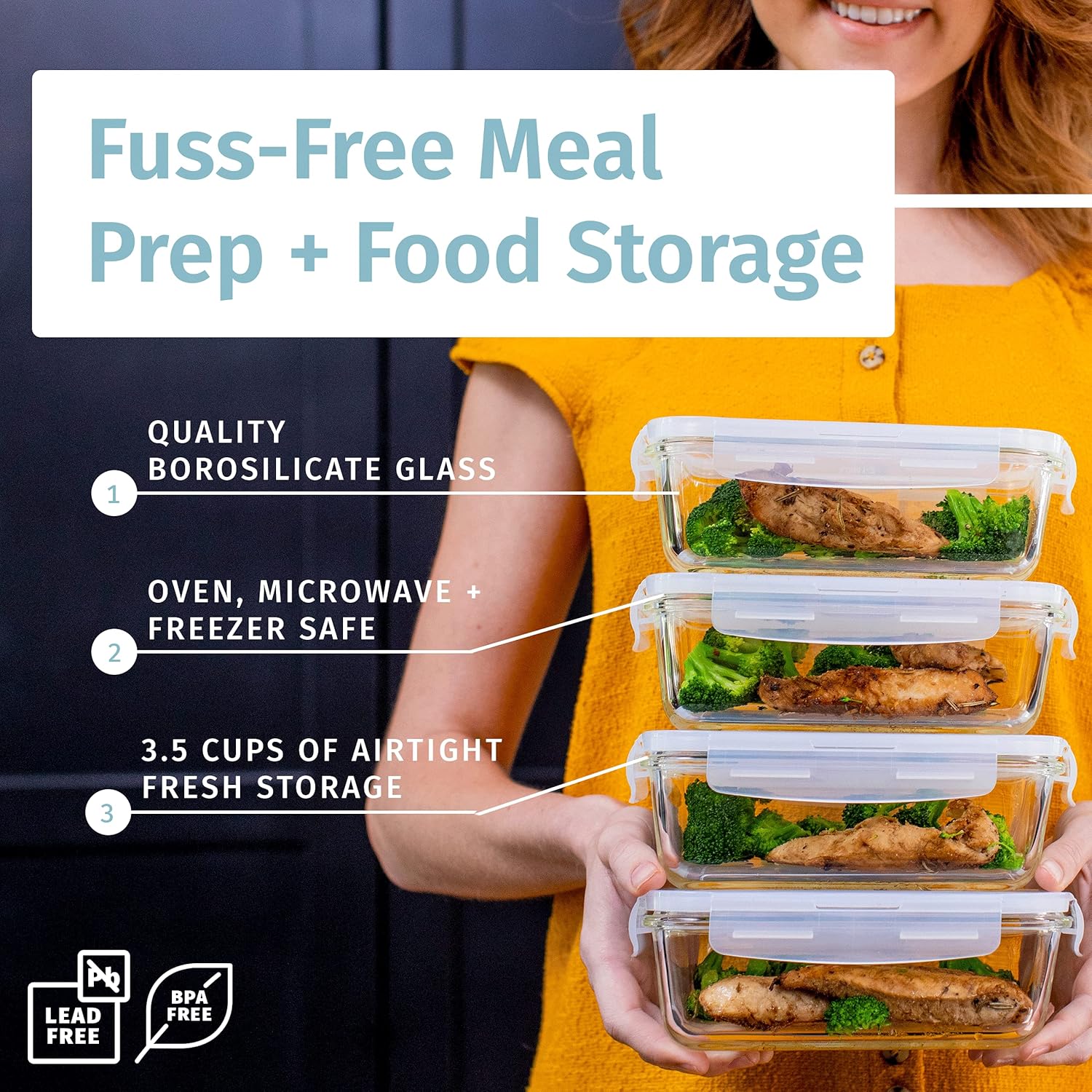 [4-Pack 28oz] Glass Food Storage Containers with Locking Lids H8599