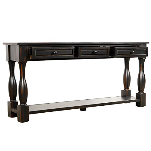 Solid Wood Console Table with 3 Drawers and Bottom Shelf Y30329