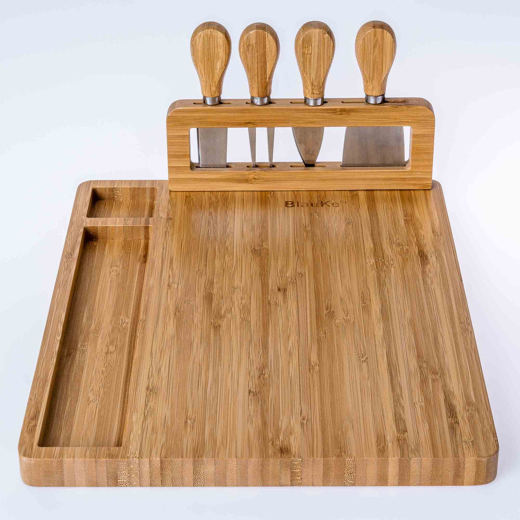 Bamboo Cheese Board and Knife Set 14x11 inch with 4 Cheese Knives K2071