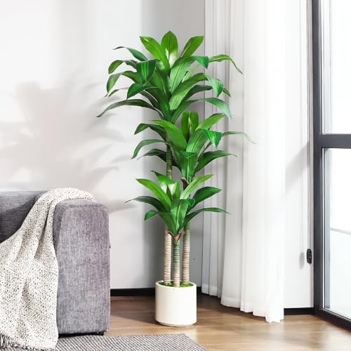 5ft Artificial Dracaena Tree with White Planter G360
