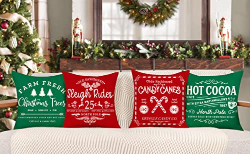 Red White 18x18 Set of 4 Christmas Throw Cushion Case F338