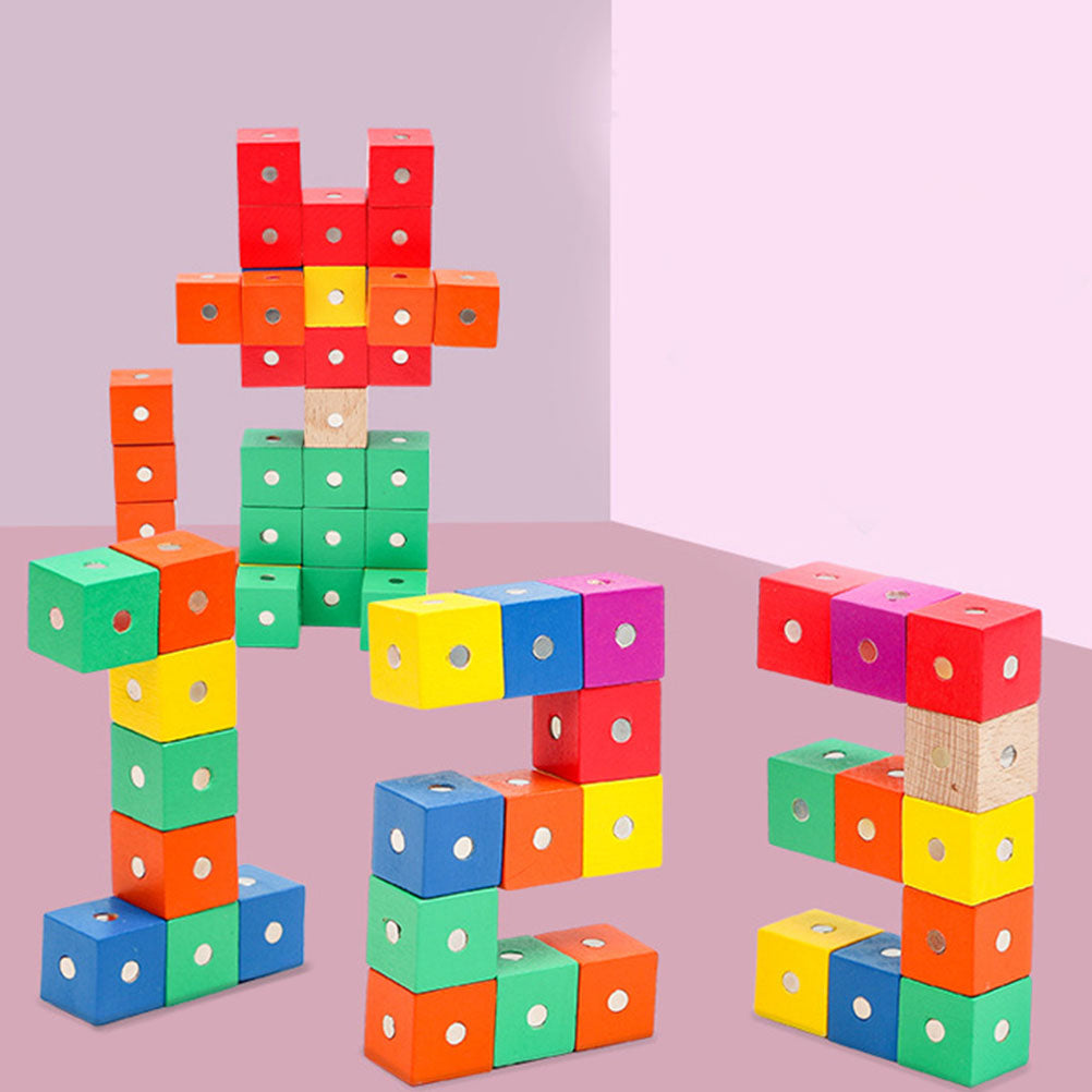 90 Pcs Wooden Magnet Building Blocks Q7925