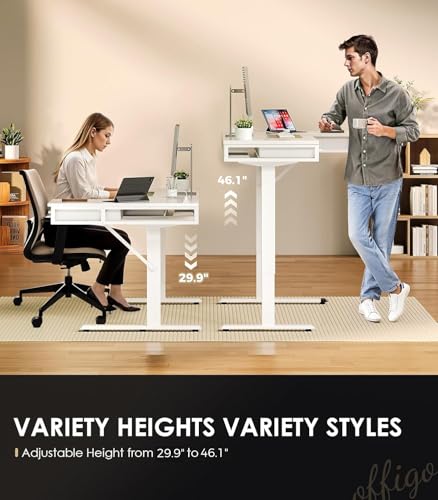 63 Inch L Shaped Electric Standing Desk with Drawers, Height Adjustable, Black G108