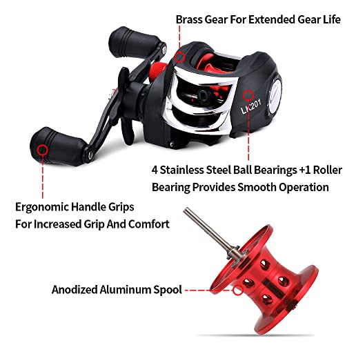 Fishing Rod and Reel Combo, Baitcasting Combo, 6 Foot 7 Foot 2-Piece, Fiberglass Wrapped Carbon Fiber Rod with EVA Handle L384795