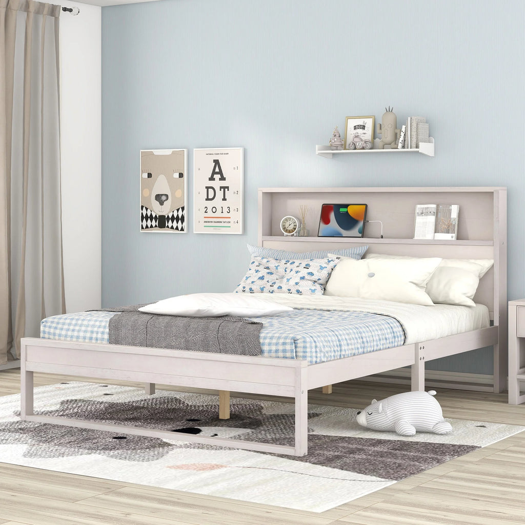 White Queen Size Platform Bed Frame with Storage P566950