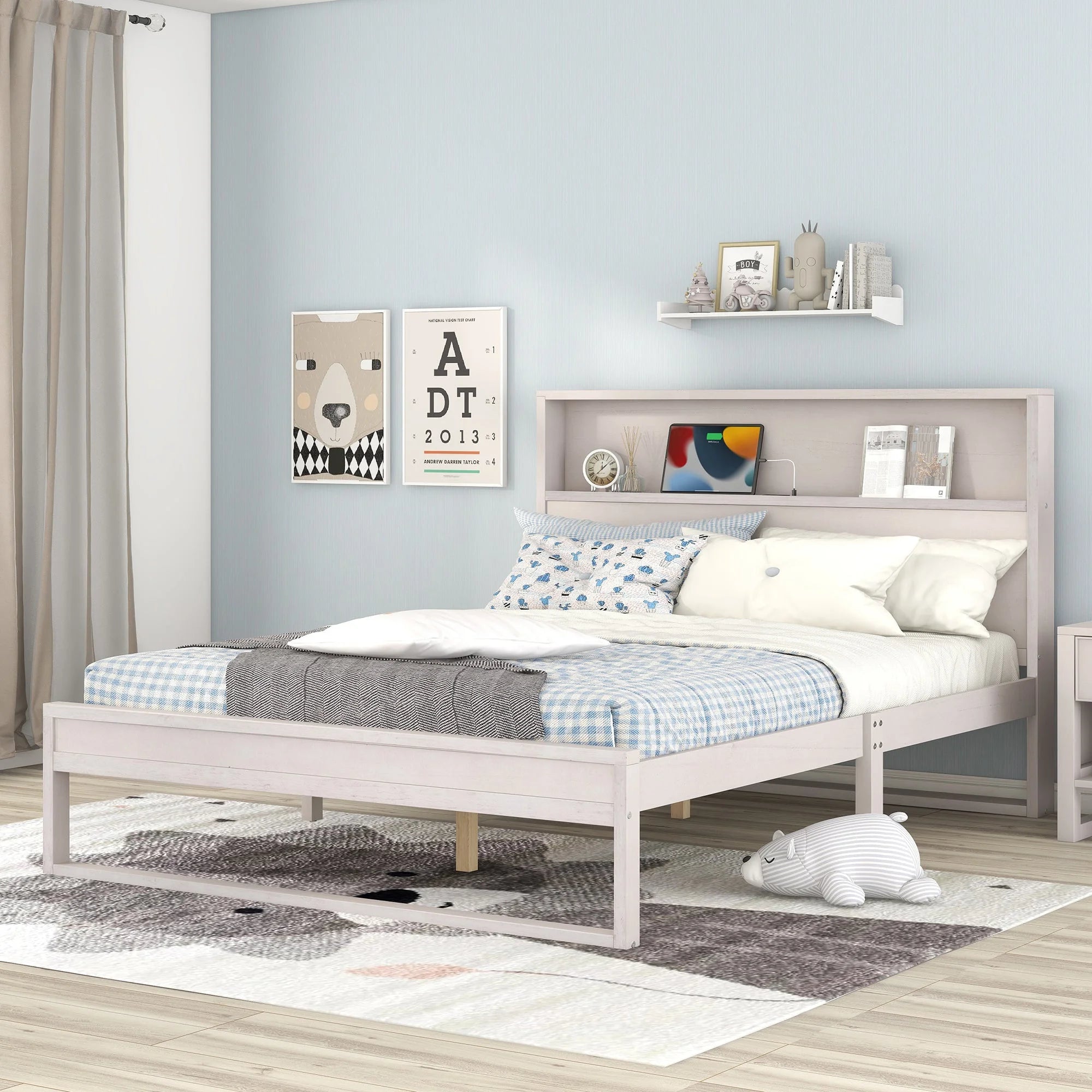 White Queen Size Platform Bed Frame with Storage P566950