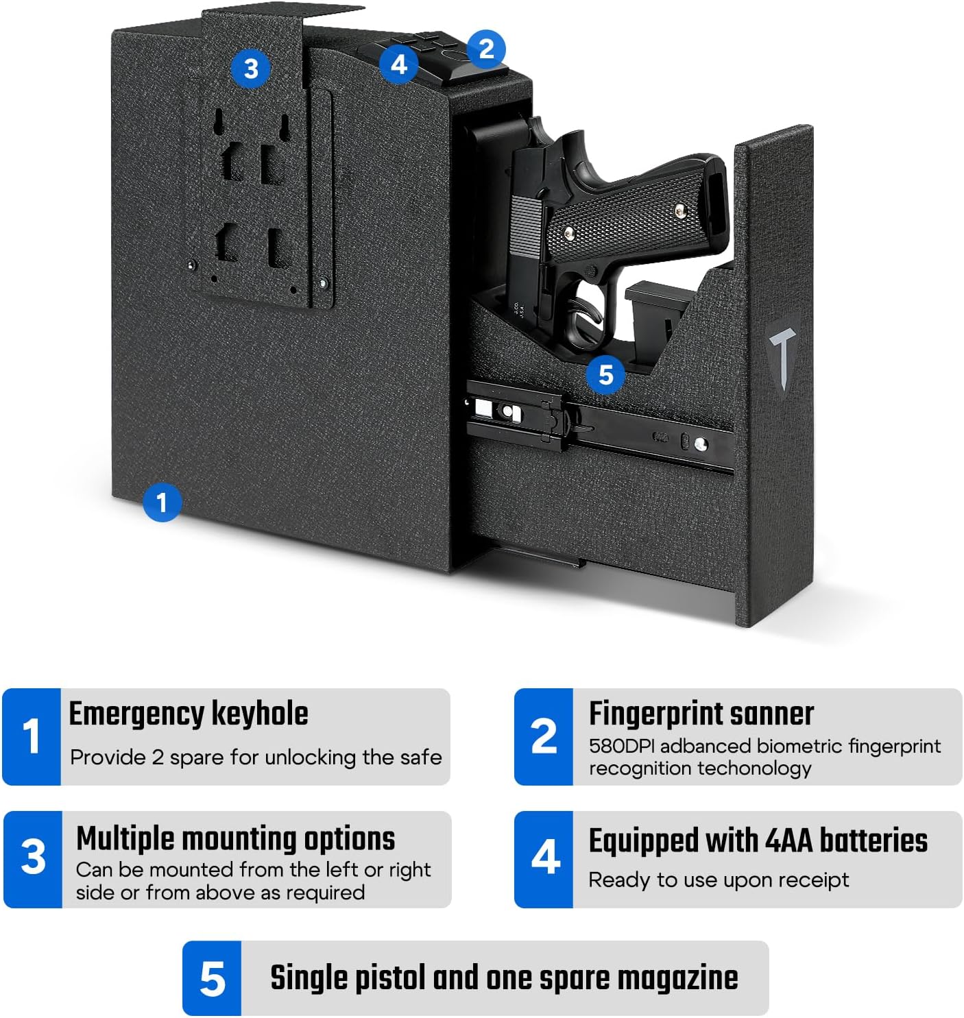 Biometric Gun Safe for Handgun with Fingerprint PIN Code and Key Q20685