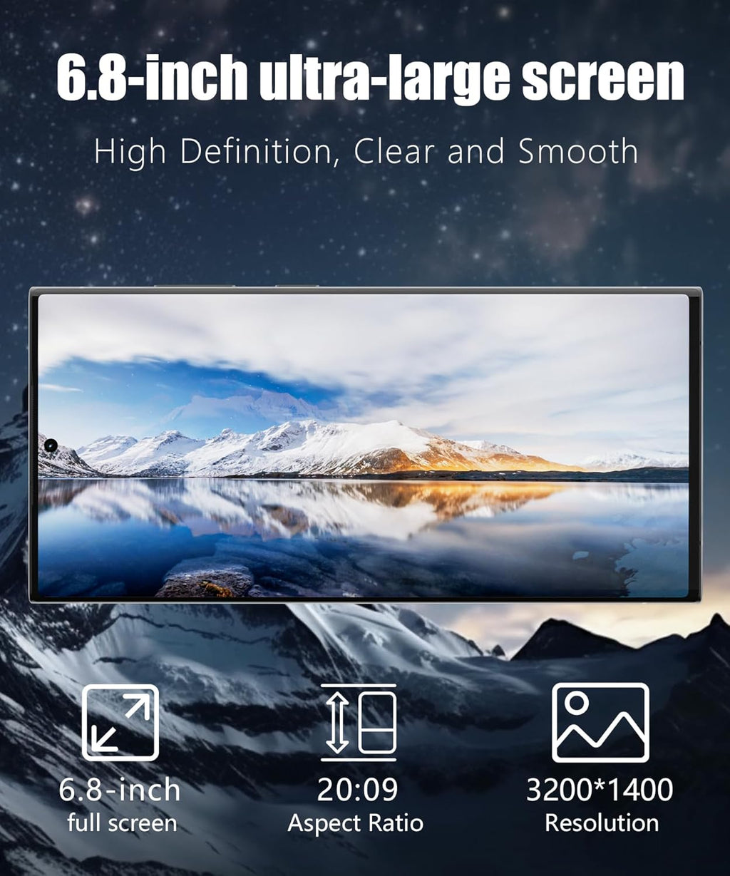 5G Android 13 Smartphone with 8GB+256GB 6.8" HD Screen 108MP+72MP Camera 6800mAh Battery Dual SIM Fingerprint Lock GPS Face ID (black) L780