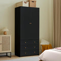 Black 71" Wooden Wardrobe Armoire with 3 Drawers F4485