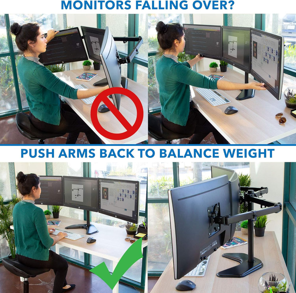 Triple Monitor Stand Freestanding Computer Desk Mount for 27 Inch Monitors VESA 75 100 M2378