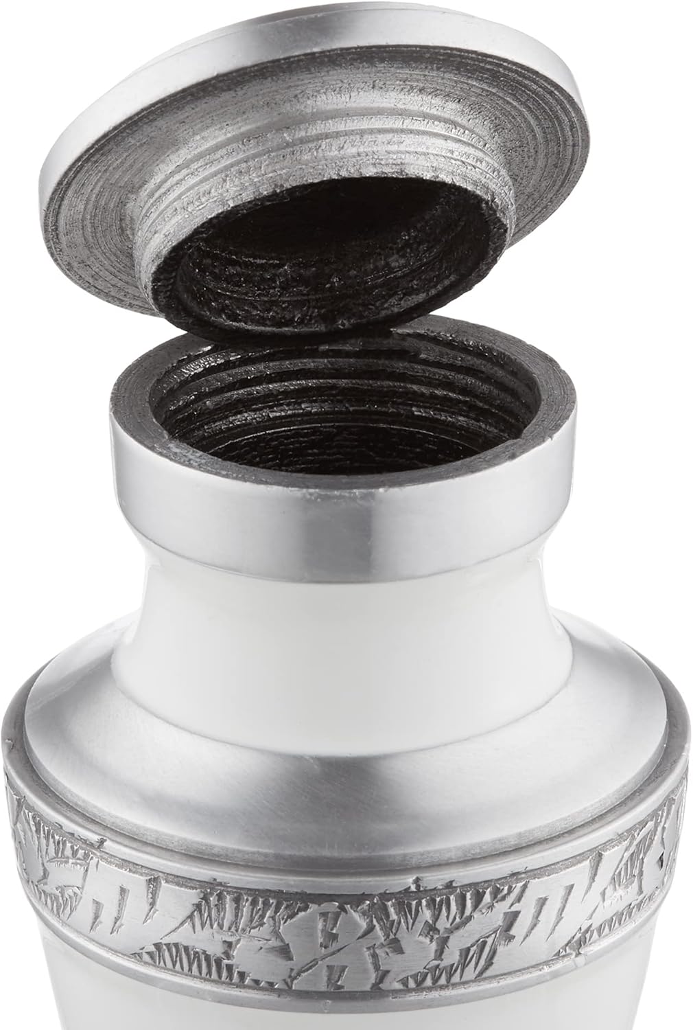 White and Silver Miniature Cremation Memorial Urn with Velvet Case C96760