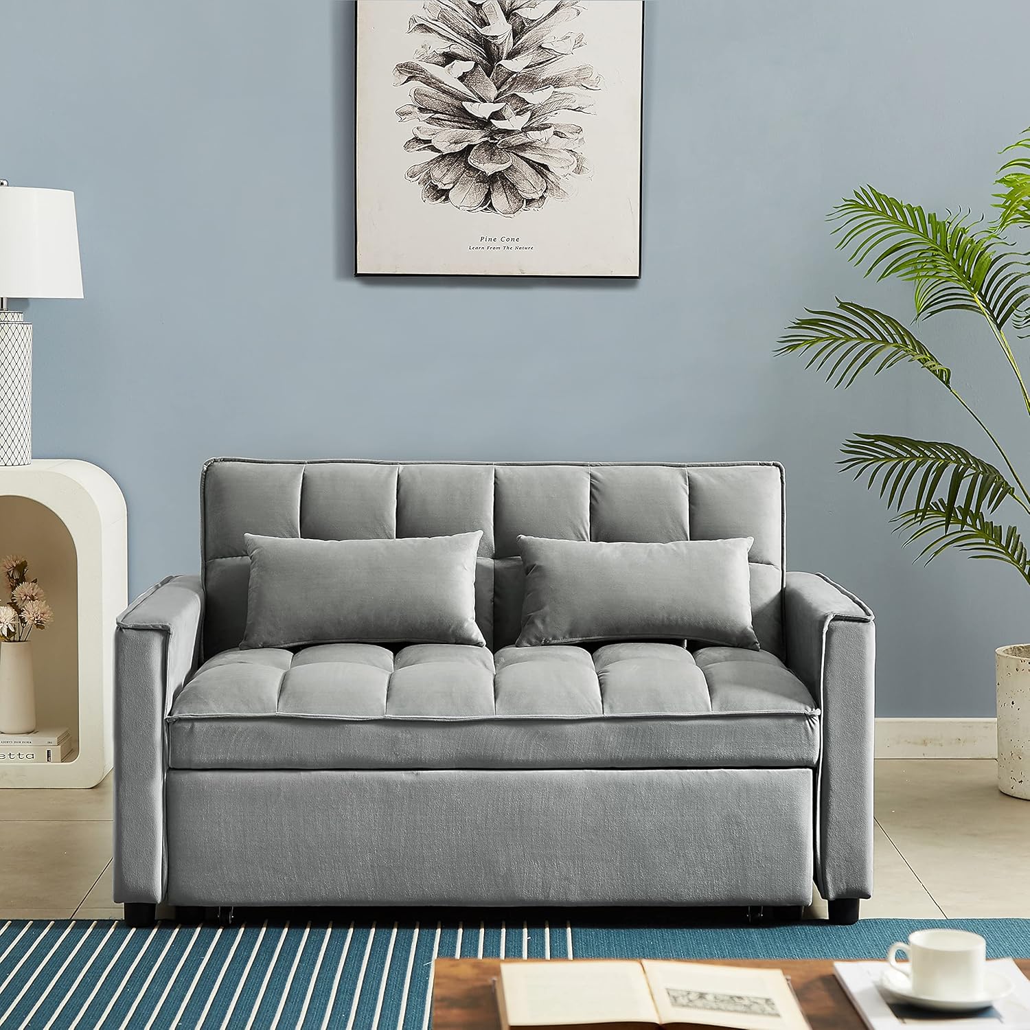 Grey 3 in 1 Convertible Sleeper Sofa Bed V7092