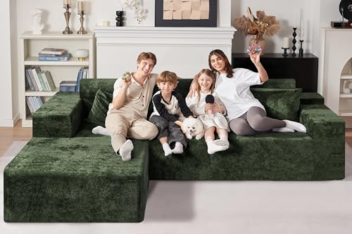 105" L-Shape Modular Sectional Sofa with Deep Seat Grey Velvet V19404