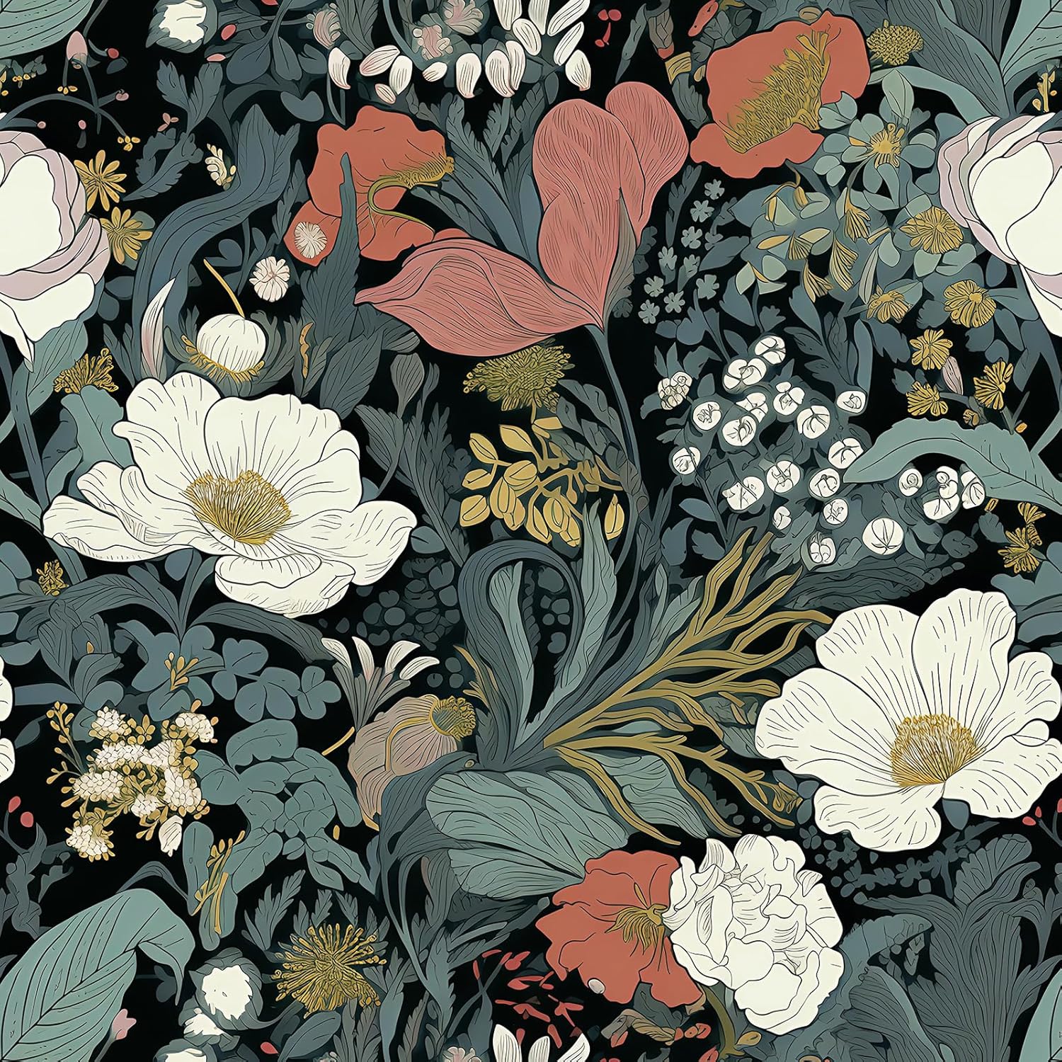 15.7inch x 118.1inch Green Leaf Floral Peel and Stick Wallpaper P977531