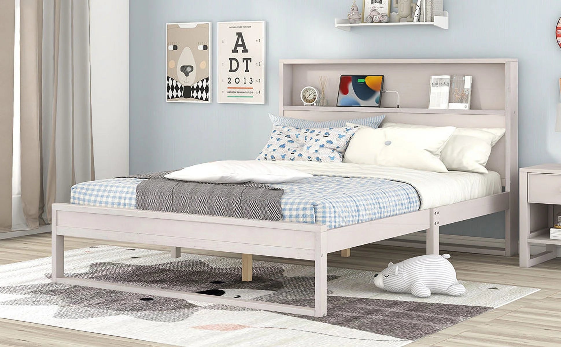 White Queen Size Platform Bed Frame with Storage P566950