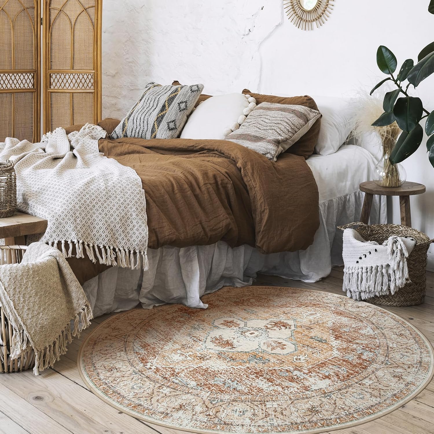 6Ft Washable Round Non-Slip Area Rug O3384