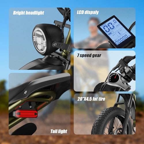 20" Fat Tire Electric Bike with Peak 1200W Motor, 48V 15A Battery, 7-Speed, Dual Disc Brakes K47003
