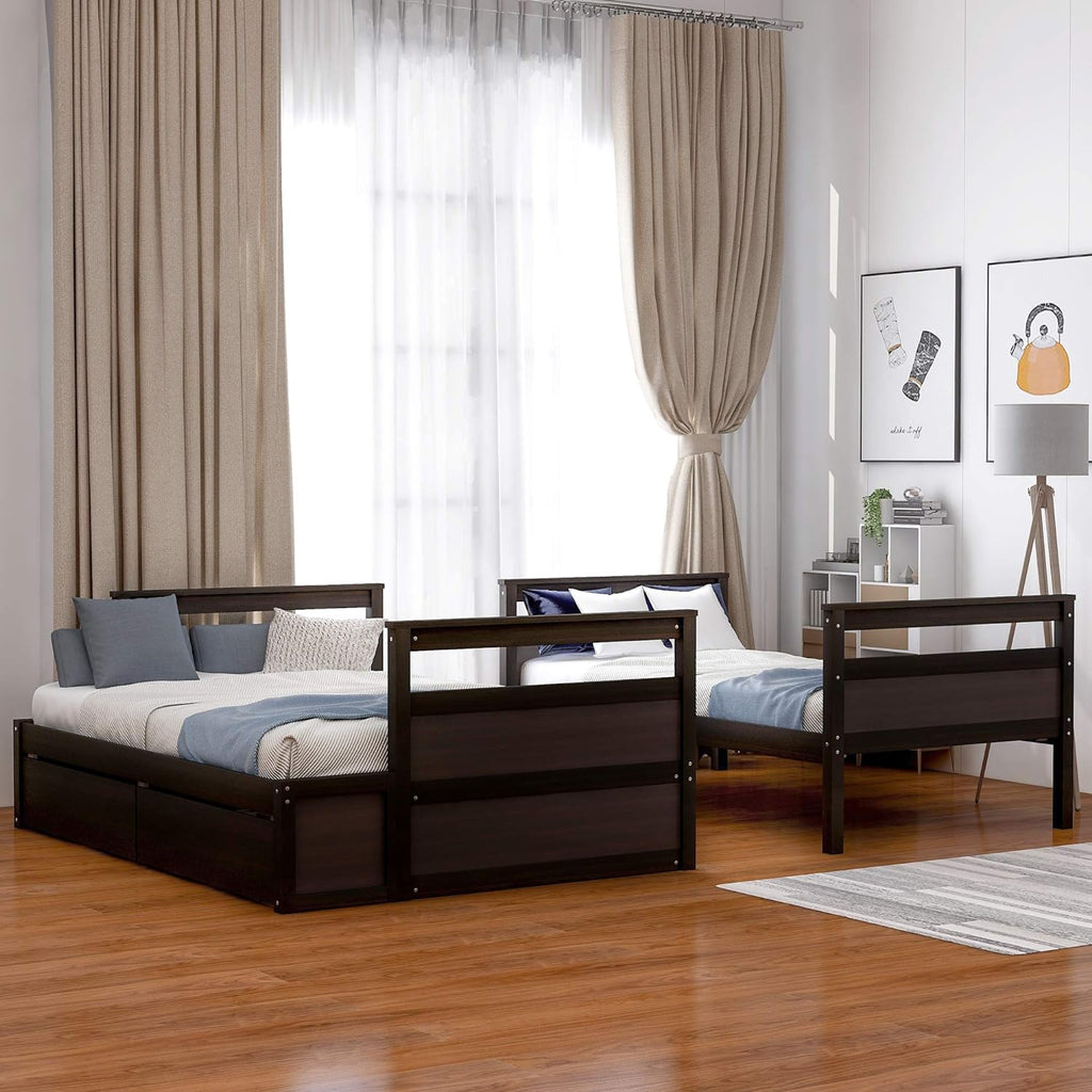 Over Full Wood Bunk Bed Frame With Two Drawer, Espresso I24205