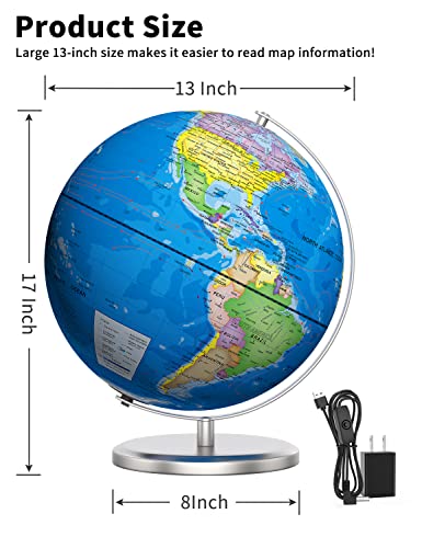 13" Illuminated World Globe with Stand and HD Printed Map I564053
