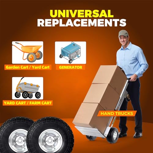 2-Pack 10-Inch Solid Rubber Flat Free Tire Wheels with 5/8" Bearings C802