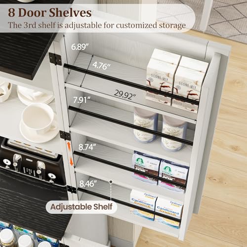 White 72" Kitchen Pantry Storage Cabinet with 8 Shelves and 3 Pull-Out Racks A60168