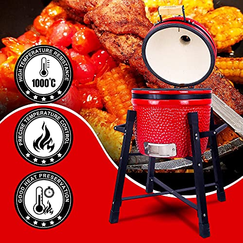 15" Ceramic Charcoal BBQ Grill and Smoker with Stainless Steel Grates S133341