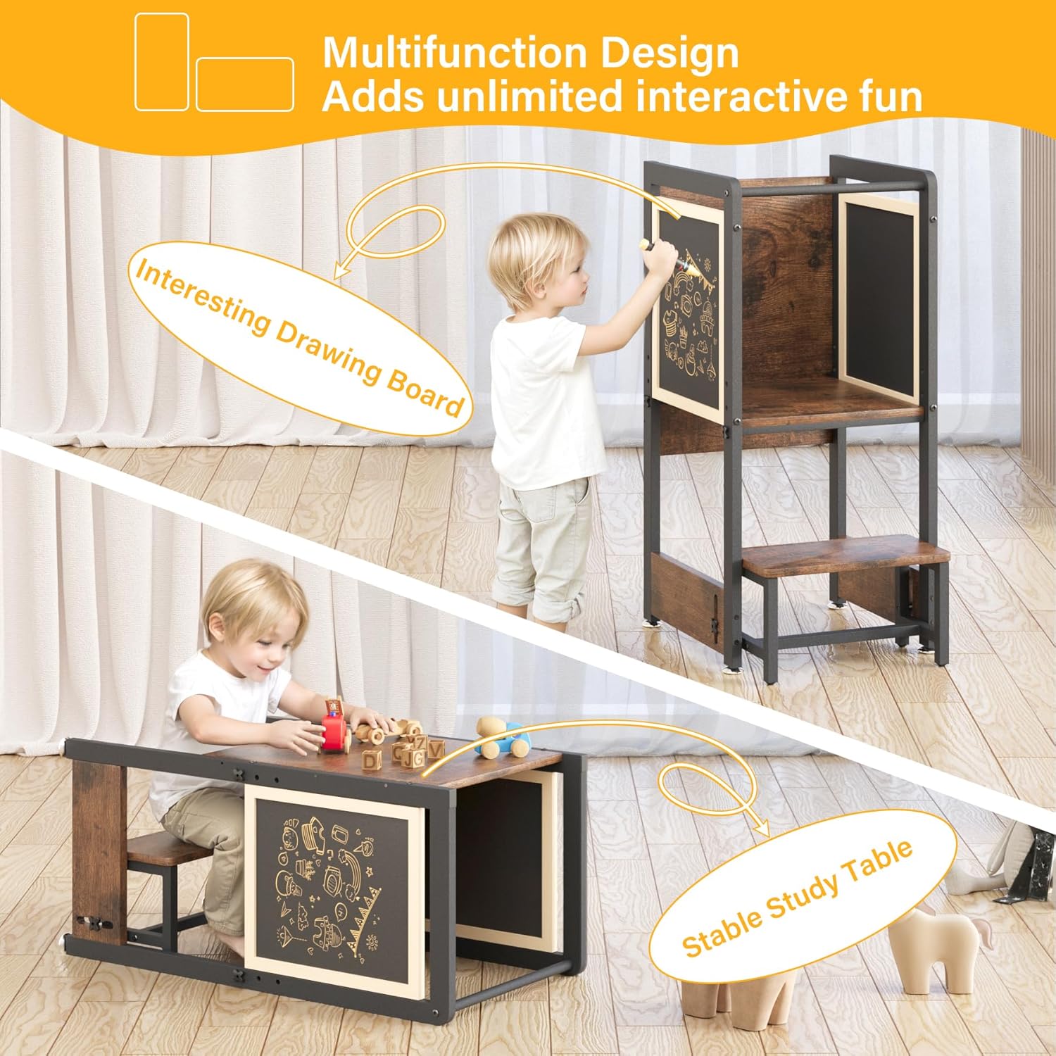 4 in 1 Adjustable Height Wooden Toddler Kitchen Stool E426117