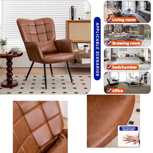 Brown Leather Accent Chair with Metal Legs A819