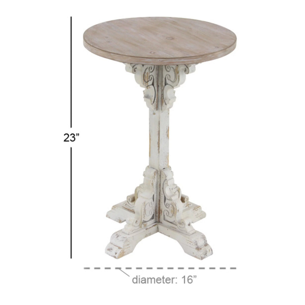 White Wood Accent Table with Brown Wood Top A12157