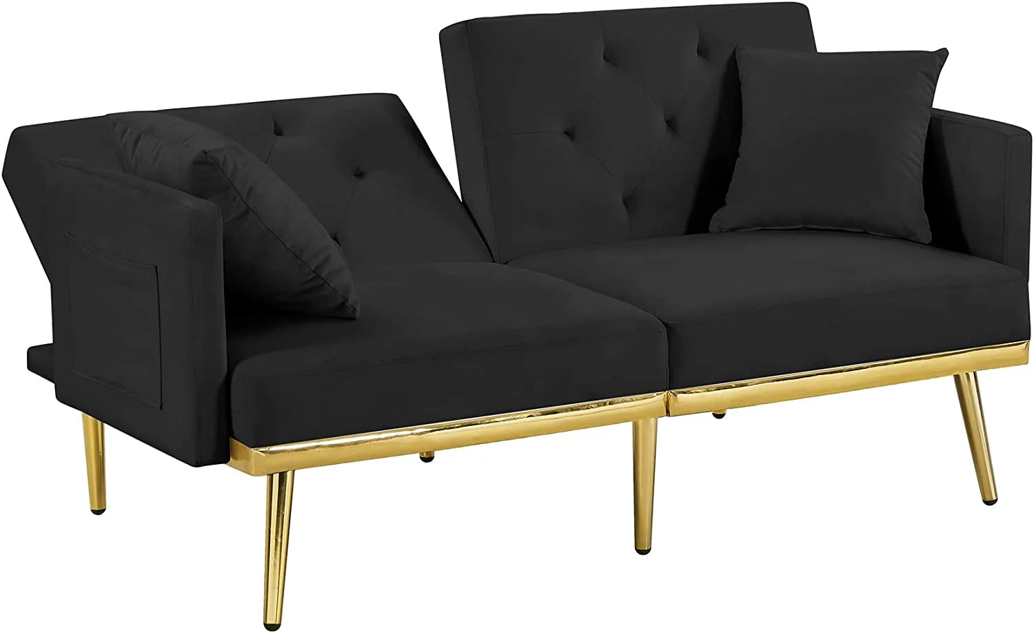 59" Convertible Velvet Sofa Bed with 2 Pillows & Side Pockets (Black) G645415
