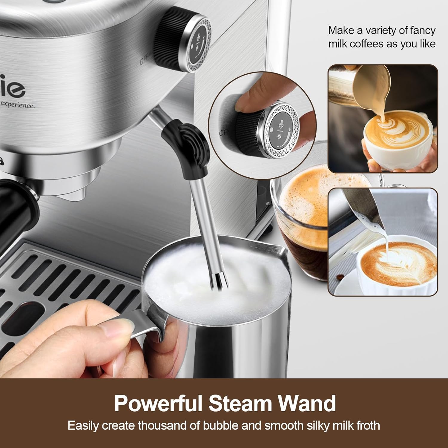 20 Bar Stainless Steel Espresso Coffee Machine with 40oz Detachable Water Tank K70120