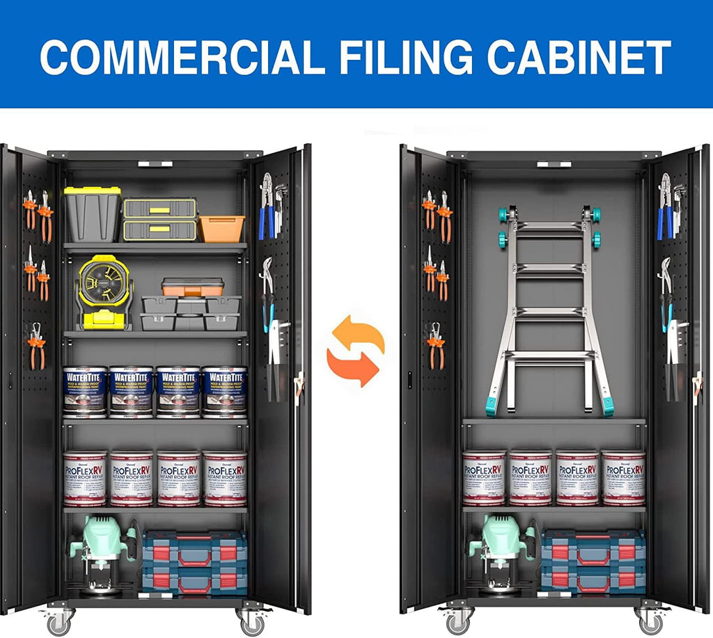 72" Steel Storage Cabinet with 2 Locking Doors and 4 Adjustable Shelves (Black) U521746