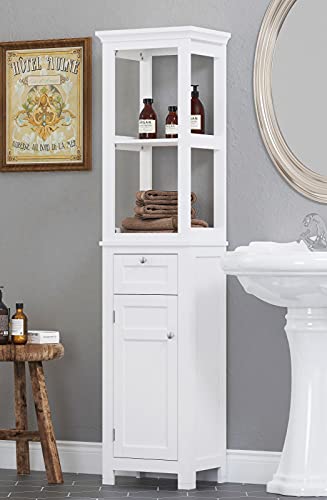 White Tall Freestanding Storage Cabinet with Door and Drawer T5156