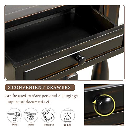Solid Wood Console Table with 3 Drawers and Bottom Shelf Y30329