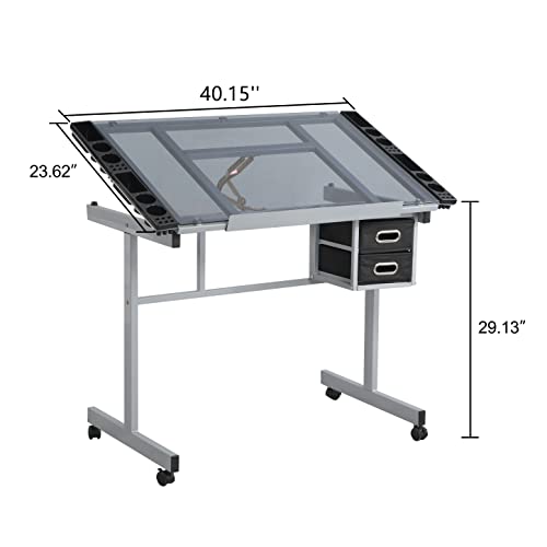 Silver Adjustable Glass Drafting Table U8569