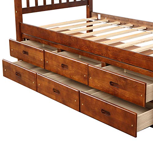 White Solid Wood Twin Platform Bed with 6 Drawers P664085