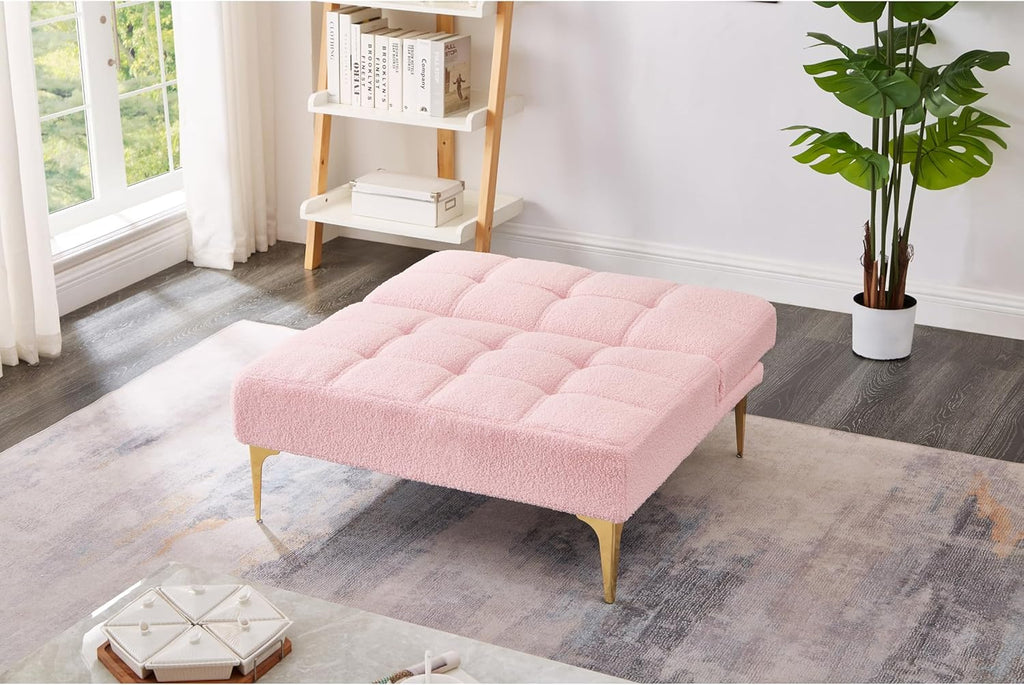 Pink Chevron Solid Felt Wood Down Fill Cushions Manual Recline Single Sofa Bed Futon Chair Lounger P1406